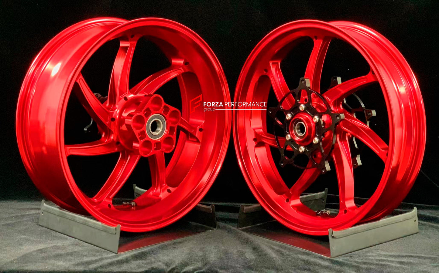 We manufacture premium quality forged motorcycle wheels rims for S1000RR M1000RR in any design, size, color.

Wheel sizes (motorcycle spec):

Front: 3.5 x 17

Rear: 6 x 17

Weight:

Front: 4.4 kg (9.59 lbs)

Rear: 4.85 kg (10.69lbs)

Finishing: Gloss Red

Forza Performance Group engineers and manufactures each forged motorcycle wheel individually per order. This ensures precise fitment, uncompromised strength, and unique styling. Whether for racing, touring, or daily use — our wheels are built for both perf