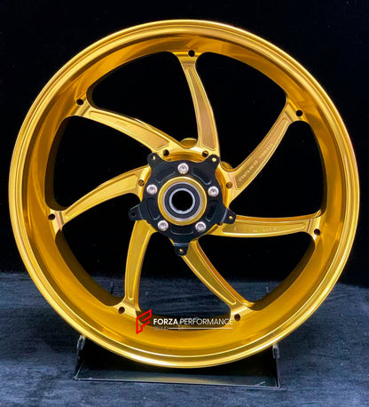 We manufacture premium quality forged motorcycle wheels rims for S1000RR M1000RR in any design, size, color.

Wheel sizes (motorcycle spec):

Front: 3.5 x 17

Rear: 6 x 17

Weight:

Front: 4.35 kg (9.59 lbs)

Rear: 4.85 kg (10.69 lbs)

Finishing: Gloss Gold

Forza Performance Group engineers and manufactures each forged motorcycle wheel individually per order. This ensures precise fitment, uncompromised strength, and unique styling. Whether for racing, touring, or daily use — our wheels are built for both p