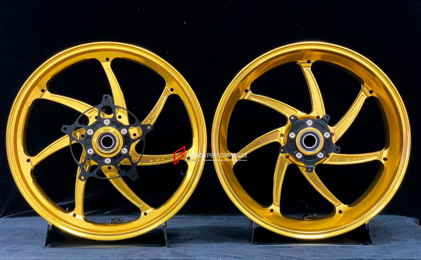 We manufacture premium quality forged motorcycle wheels rims for S1000RR M1000RR in any design, size, color.

Wheel sizes (motorcycle spec):

Front: 3.5 x 17

Rear: 6 x 17

Weight:

Front: 4.35 kg (9.59 lbs)

Rear: 4.85 kg (10.69 lbs)

Finishing: Gloss Gold

Forza Performance Group engineers and manufactures each forged motorcycle wheel individually per order. This ensures precise fitment, uncompromised strength, and unique styling. Whether for racing, touring, or daily use — our wheels are built for both p