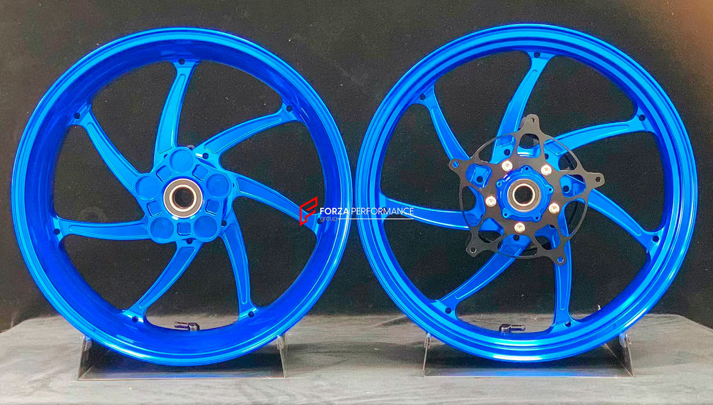 We manufacture premium quality forged motorcycle wheels rims for S1000RR M1000RR in any design, size, color.

Wheel sizes (motorcycle spec):

Front: 3.5 x 17

Rear: 6 x 17

Weight:

Front: 4.2 kg (9.26 lbs)

Rear: 4.4 kg (9.7 lbs)


Finishing: Gloss Blue

Forza Performance Group engineers and manufactures each forged motorcycle wheel individually per order. This ensures precise fitment, uncompromised strength, and unique styling. Whether for racing, touring, or daily use — our wheels are built for both perf