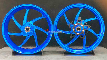 We manufacture premium quality forged motorcycle wheels rims for S1000RR M1000RR in any design, size, color.

Wheel sizes (motorcycle spec):

Front: 3.5 x 17

Rear: 6 x 17

Weight:

Front: 4.2 kg (9.26 lbs)

Rear: 4.4 kg (9.7 lbs)


Finishing: Gloss Blue

Forza Performance Group engineers and manufactures each forged motorcycle wheel individually per order. This ensures precise fitment, uncompromised strength, and unique styling. Whether for racing, touring, or daily use — our wheels are built for both perf