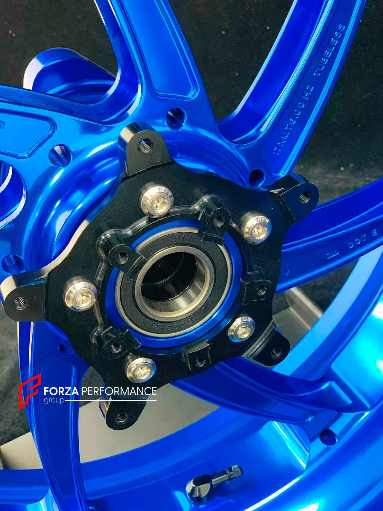 We manufacture premium quality forged motorcycle wheels rims for S1000RR M1000RR in any design, size, color.

Wheel sizes (motorcycle spec):

Front: 3.5 x 17

Rear: 6 x 17

Weight:

Front: 4.2 kg (9.26 lbs)

Rear: 4.4 kg (9.7 lbs)


Finishing: Gloss Blue

Forza Performance Group engineers and manufactures each forged motorcycle wheel individually per order. This ensures precise fitment, uncompromised strength, and unique styling. Whether for racing, touring, or daily use — our wheels are built for both perf