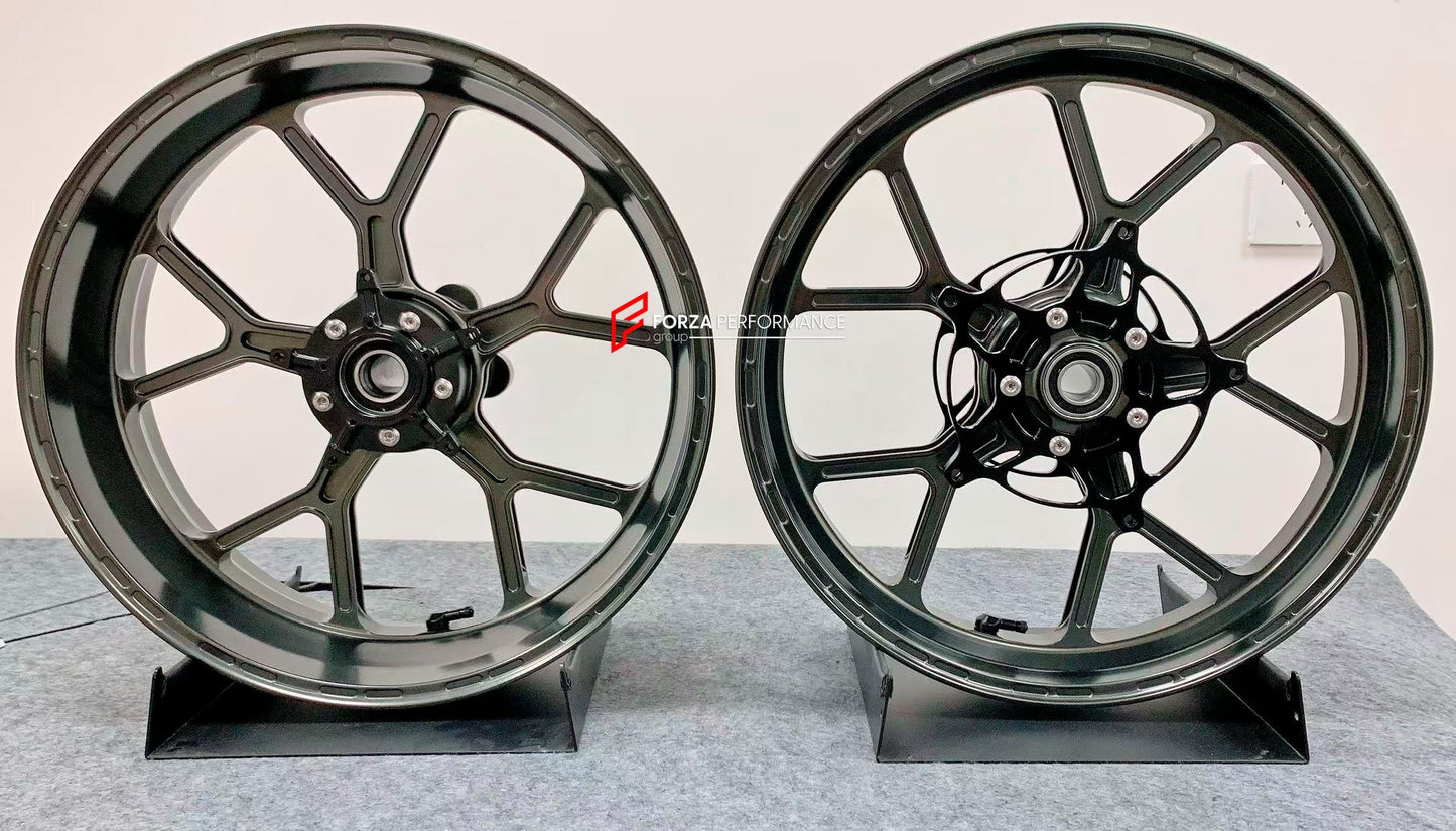 We manufacture premium quality forged motorcycle wheels rims for S1000RR M1000RR in any design, size, color.

Wheel sizes (motorcycle spec):

Front: 3.5 x 17

Rear: 6 x 17

Weight:

Front: 3.45 kg (7.6 lbs)

Rear: 3.75 kg (8.27 lbs)


Finishing: Satin Bronze

Forza Performance Group engineers and manufactures each forged motorcycle wheel individually per order. This ensures precise fitment, uncompromised strength, and unique styling. Whether for racing, touring, or daily use — our wheels are built for both 
