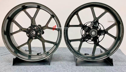 We manufacture premium quality forged motorcycle wheels rims for S1000RR M1000RR in any design, size, color.

Wheel sizes (motorcycle spec):

Front: 3.5 x 17

Rear: 6 x 17

Weight:

Front: 3.45 kg (7.6 lbs)

Rear: 3.75 kg (8.27 lbs)


Finishing: Satin Bronze

Forza Performance Group engineers and manufactures each forged motorcycle wheel individually per order. This ensures precise fitment, uncompromised strength, and unique styling. Whether for racing, touring, or daily use — our wheels are built for both 