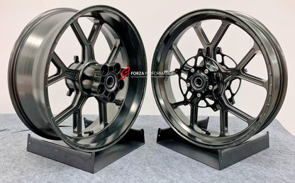 We manufacture premium quality forged motorcycle wheels rims for S1000RR M1000RR in any design, size, color.

Wheel sizes (motorcycle spec):

Front: 3.5 x 17

Rear: 6 x 17

Weight:

Front: 3.45 kg (7.6 lbs)

Rear: 3.75 kg (8.27 lbs)


Finishing: Satin Bronze

Forza Performance Group engineers and manufactures each forged motorcycle wheel individually per order. This ensures precise fitment, uncompromised strength, and unique styling. Whether for racing, touring, or daily use — our wheels are built for both 