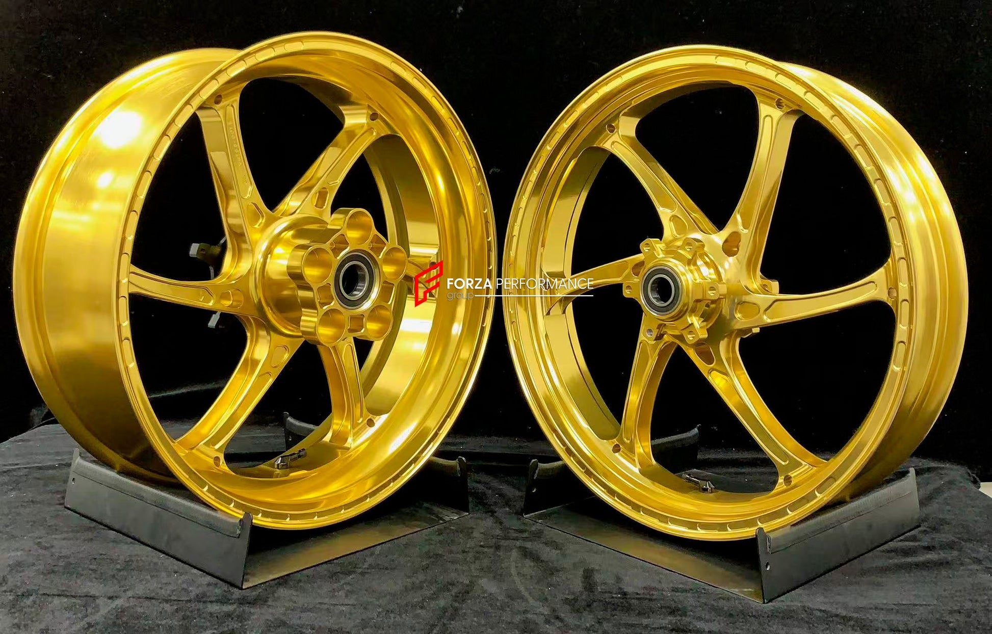 We manufacture premium quality forged motorcycle wheels rims for S1000RR M1000RR in any design, size, color.

Wheel sizes (motorcycle spec):

Front: 3.5 x 17

Rear: 6 x 17

Weight:

Front: 3.15 kg (6.94 lbs)

Rear: 4.3 kg (9.48 lbs)


Finishing: Satin Gold

Forza Performance Group engineers and manufactures each forged motorcycle wheel individually per order. This ensures precise fitment, uncompromised strength, and unique styling. Whether for racing, touring, or daily use — our wheels are built for both pe