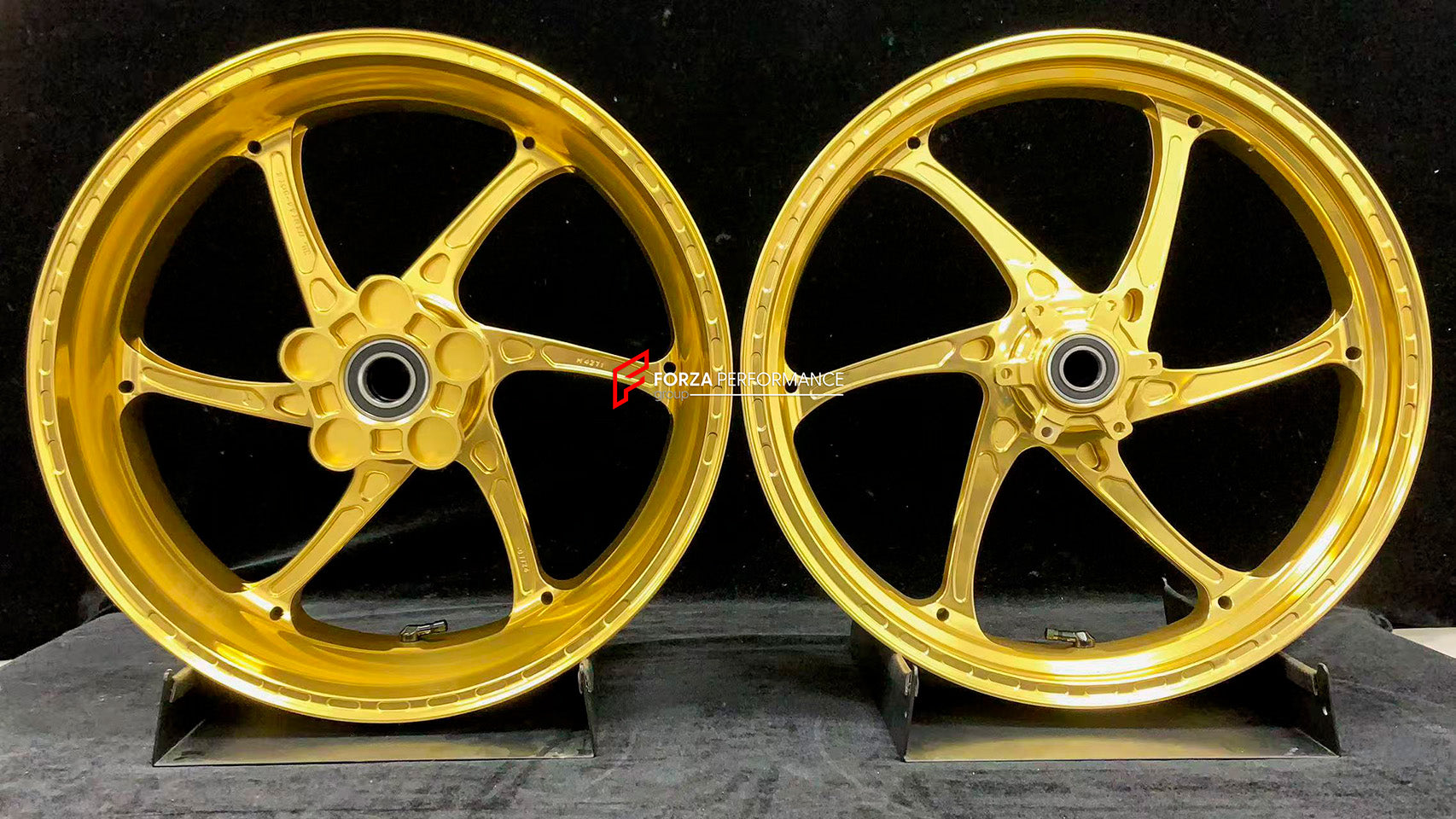 We manufacture premium quality forged motorcycle wheels rims for S1000RR M1000RR in any design, size, color.

Wheel sizes (motorcycle spec):

Front: 3.5 x 17

Rear: 6 x 17

Weight:

Front: 3.15 kg (6.94 lbs)

Rear: 4.3 kg (9.48 lbs)


Finishing: Satin Gold

Forza Performance Group engineers and manufactures each forged motorcycle wheel individually per order. This ensures precise fitment, uncompromised strength, and unique styling. Whether for racing, touring, or daily use — our wheels are built for both pe