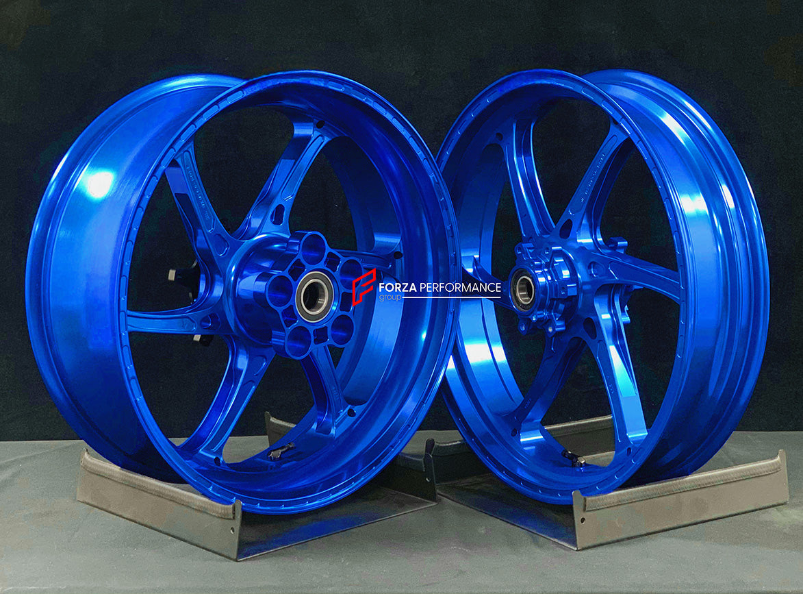 We manufacture premium quality forged motorcycle wheels rims for S1000RR M1000RR in any design, size, color.

Wheel sizes (motorcycle spec):

Front: 3.5 x 17

Rear: 6 x 17

Weight:

Front: 3.25 kg (7.16 lbs)

Rear: 4.35 kg (9.59 lbs)


Finishing: Gloss Blue

Forza Performance Group engineers and manufactures each forged motorcycle wheel individually per order. This ensures precise fitment, uncompromised strength, and unique styling. Whether for racing, touring, or daily use — our wheels are built for both p