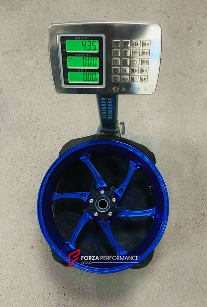 We manufacture premium quality forged motorcycle wheels rims for S1000RR M1000RR in any design, size, color.

Wheel sizes (motorcycle spec):

Front: 3.5 x 17

Rear: 6 x 17

Weight:

Front: 3.25 kg (7.16 lbs)

Rear: 4.35 kg (9.59 lbs)


Finishing: Gloss Blue

Forza Performance Group engineers and manufactures each forged motorcycle wheel individually per order. This ensures precise fitment, uncompromised strength, and unique styling. Whether for racing, touring, or daily use — our wheels are built for both p