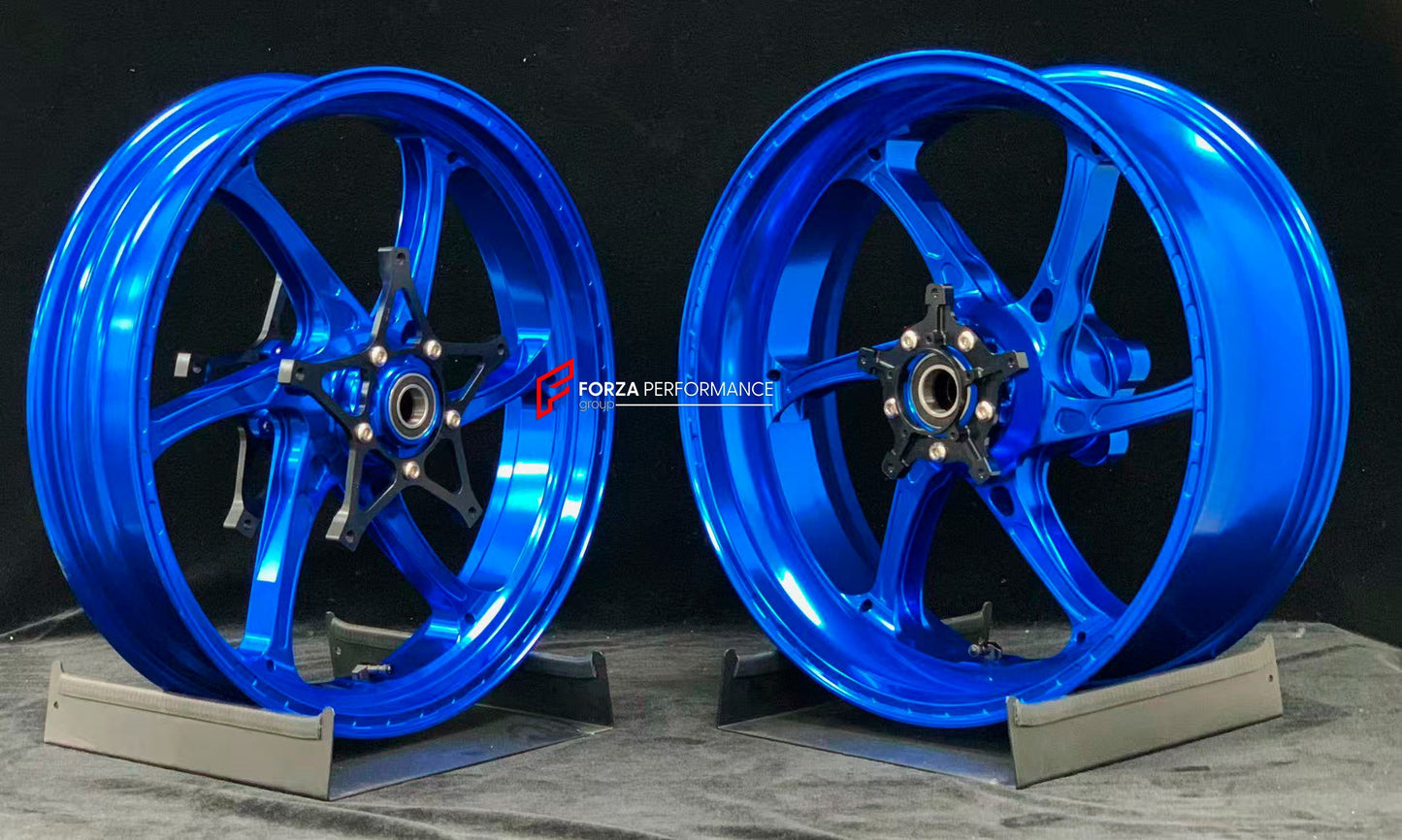 We manufacture premium quality forged motorcycle wheels rims for S1000RR M1000RR in any design, size, color.

Wheel sizes (motorcycle spec):

Front: 3.5 x 17

Rear: 6 x 17

Weight:

Front: 3.25 kg (7.16 lbs)

Rear: 4.35 kg (9.59 lbs)


Finishing: Gloss Blue

Forza Performance Group engineers and manufactures each forged motorcycle wheel individually per order. This ensures precise fitment, uncompromised strength, and unique styling. Whether for racing, touring, or daily use — our wheels are built for both p