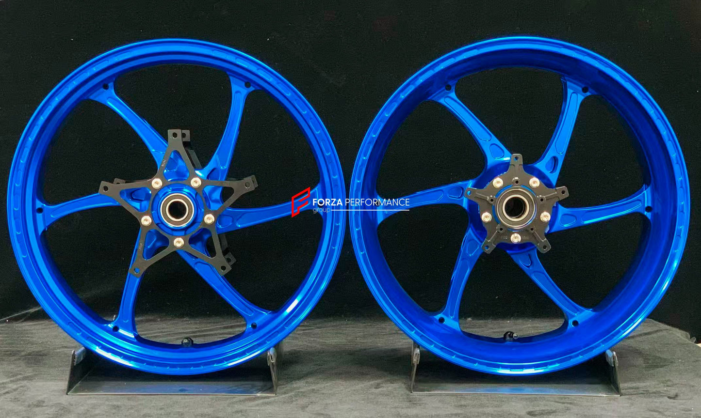 We manufacture premium quality forged motorcycle wheels rims for S1000RR M1000RR in any design, size, color.

Wheel sizes (motorcycle spec):

Front: 3.5 x 17

Rear: 6 x 17

Weight:

Front: 3.25 kg (7.16 lbs)

Rear: 4.35 kg (9.59 lbs)


Finishing: Gloss Blue

Forza Performance Group engineers and manufactures each forged motorcycle wheel individually per order. This ensures precise fitment, uncompromised strength, and unique styling. Whether for racing, touring, or daily use — our wheels are built for both p