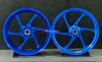 We manufacture premium quality forged motorcycle wheels rims for S1000RR M1000RR in any design, size, color.

Wheel sizes (motorcycle spec):

Front: 3.5 x 17

Rear: 6 x 17

Weight:

Front: 3.25 kg (7.16 lbs)

Rear: 4.35 kg (9.59 lbs)


Finishing: Gloss Blue

Forza Performance Group engineers and manufactures each forged motorcycle wheel individually per order. This ensures precise fitment, uncompromised strength, and unique styling. Whether for racing, touring, or daily use — our wheels are built for both p