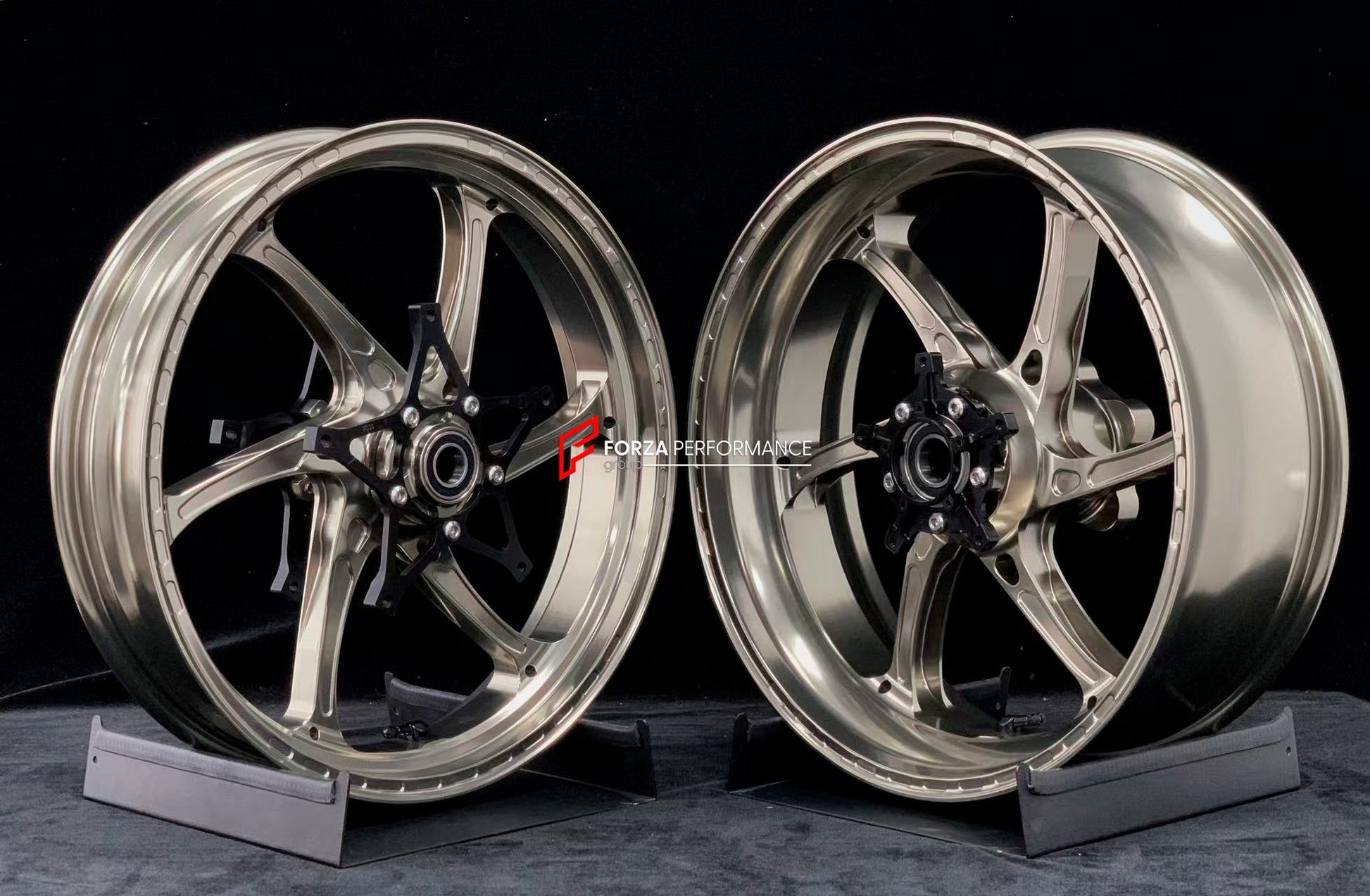We manufacture premium quality forged motorcycle wheels rims for S1000RR M1000RR in any design, size, color.

Wheel sizes (motorcycle spec):

Front: 3.5 x 17

Rear: 6 x 17

Weight:

Front: 3.75 kg (7.16 lbs)

Rear: 4.4 kg (9.59 lbs)


Finishing: Satin Blonze

Forza Performance Group engineers and manufactures each forged motorcycle wheel individually per order. This ensures precise fitment, uncompromised strength, and unique styling. Whether for racing, touring, or daily use — our wheels are built for both 