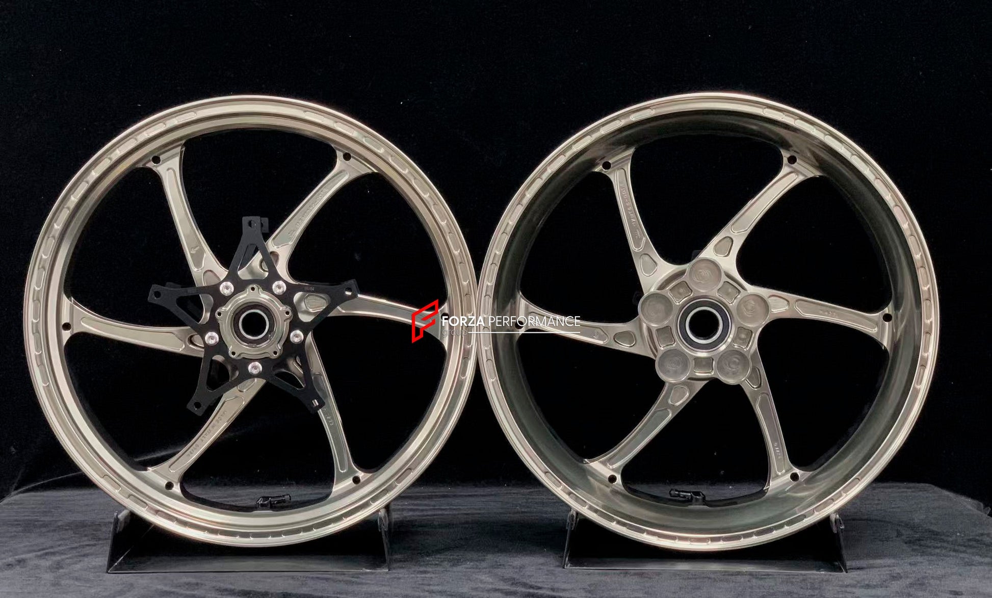 We manufacture premium quality forged motorcycle wheels rims for S1000RR M1000RR in any design, size, color.

Wheel sizes (motorcycle spec):

Front: 3.5 x 17

Rear: 6 x 17

Weight:

Front: 3.75 kg (7.16 lbs)

Rear: 4.4 kg (9.59 lbs)


Finishing: Satin Blonze

Forza Performance Group engineers and manufactures each forged motorcycle wheel individually per order. This ensures precise fitment, uncompromised strength, and unique styling. Whether for racing, touring, or daily use — our wheels are built for both 
