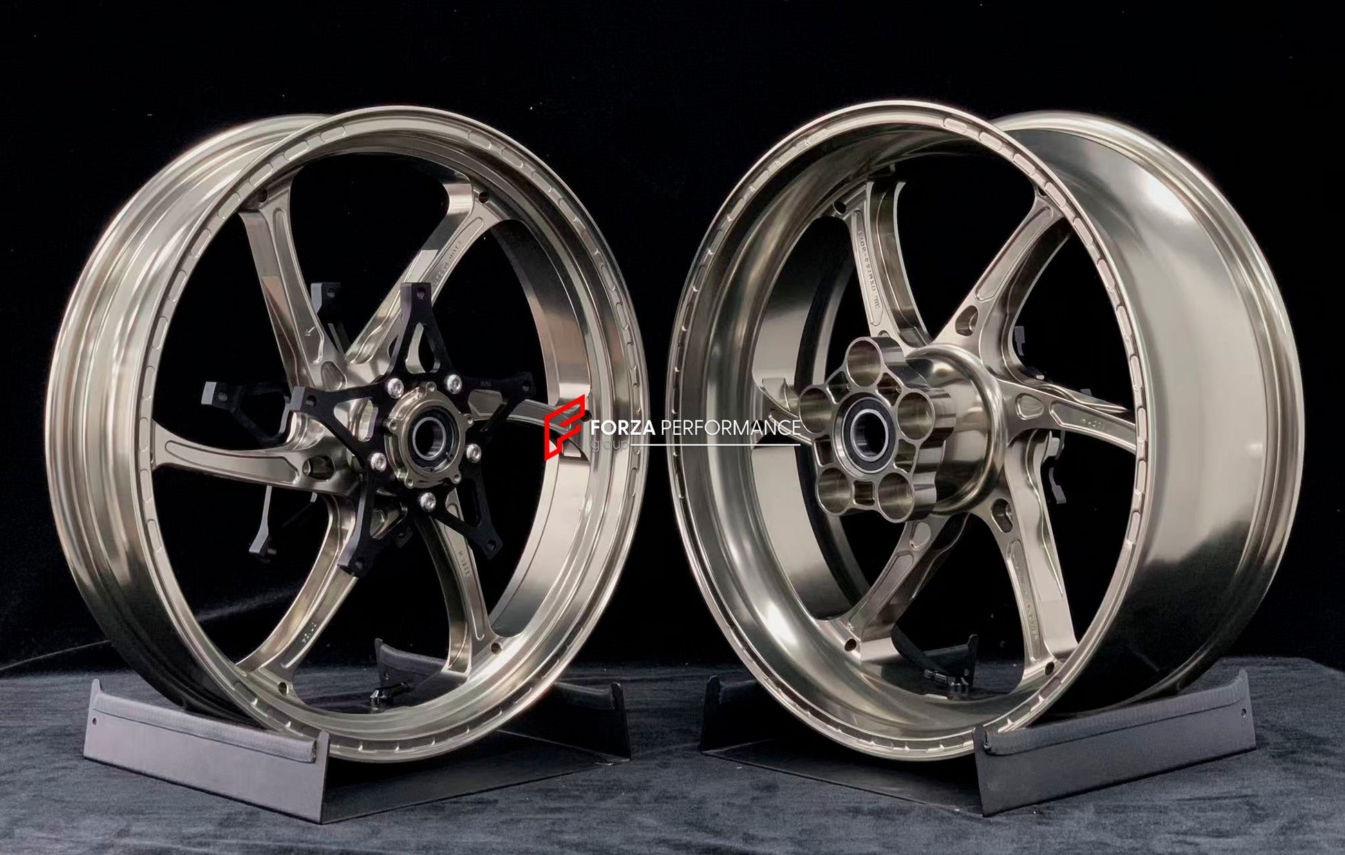 We manufacture premium quality forged motorcycle wheels rims for S1000RR M1000RR in any design, size, color.

Wheel sizes (motorcycle spec):

Front: 3.5 x 17

Rear: 6 x 17

Weight:

Front: 3.75 kg (7.16 lbs)

Rear: 4.4 kg (9.59 lbs)


Finishing: Satin Blonze

Forza Performance Group engineers and manufactures each forged motorcycle wheel individually per order. This ensures precise fitment, uncompromised strength, and unique styling. Whether for racing, touring, or daily use — our wheels are built for both 