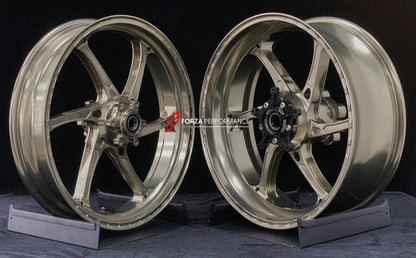 We manufacture premium quality forged motorcycle wheels rims for S1000RR M1000RR in any design, size, color.

Wheel sizes (motorcycle spec):

Front: 3.5 x 17

Rear: 6 x 17

Weight:

Front: 3.25 kg (7.16 lbs)

Rear: 4.4 kg (9.7 lbs)


Finishing: Satin Bronze

Forza Performance Group engineers and manufactures each forged motorcycle wheel individually per order. This ensures precise fitment, uncompromised strength, and unique styling. Whether for racing, touring, or daily use — our wheels are built for both p