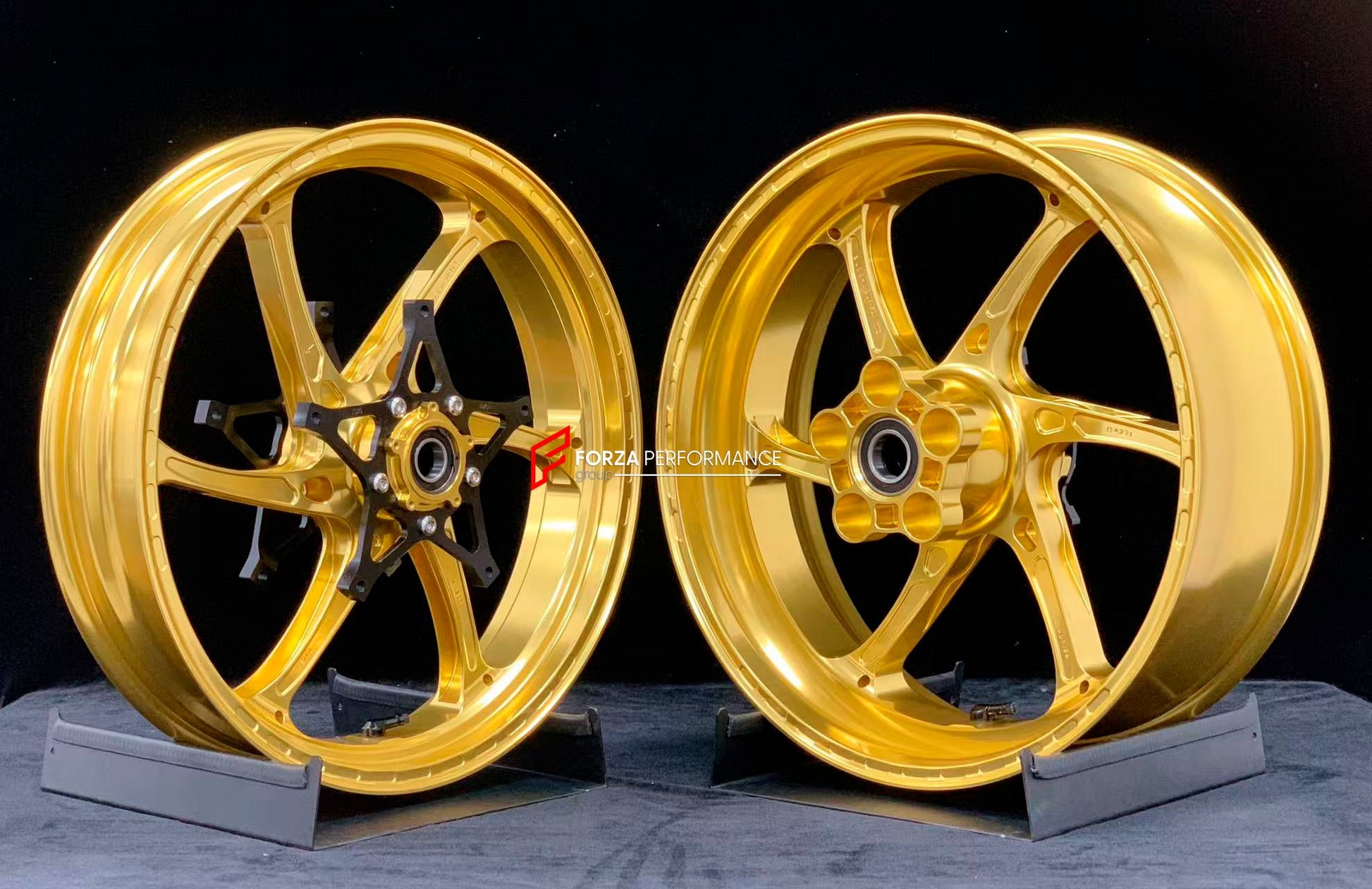 We manufacture premium quality forged motorcycle wheels rims for S1000RR M1000RR in any design, size, color.

Wheel sizes (motorcycle spec):

Front: 3.5 x 17

Rear: 6 x 17

Weight:

Front: 3.75 kg (8.27 lbs)

Rear: 4.4 kg (9.7 lbs)

Finishing: Satin Gold

Forza Performance Group engineers and manufactures each forged motorcycle wheel individually per order. This ensures precise fitment, uncompromised strength, and unique styling. Whether for racing, touring, or daily use — our wheels are built for both perf