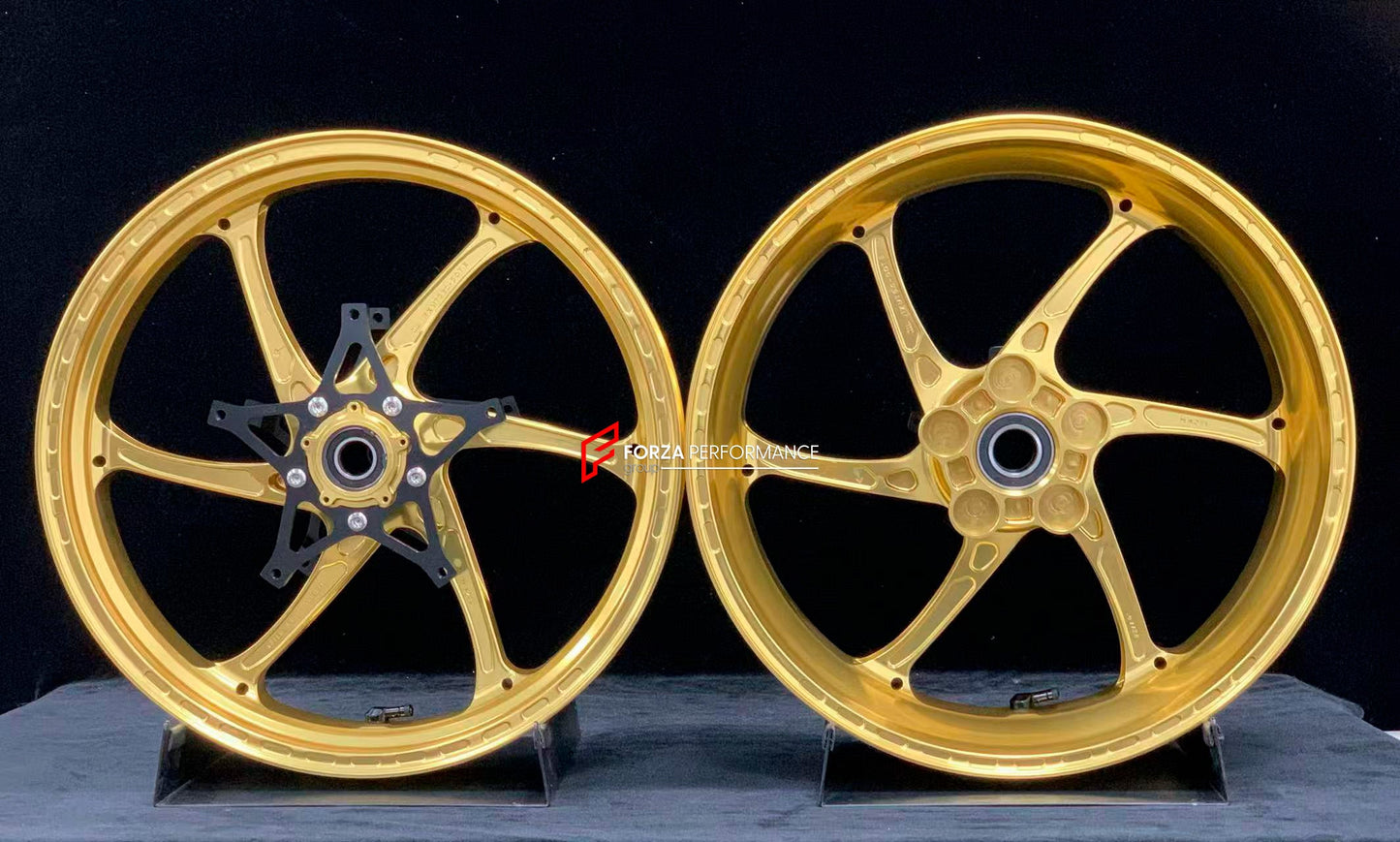 We manufacture premium quality forged motorcycle wheels rims for S1000RR M1000RR in any design, size, color.

Wheel sizes (motorcycle spec):

Front: 3.5 x 17

Rear: 6 x 17

Weight:

Front: 3.75 kg (8.27 lbs)

Rear: 4.4 kg (9.7 lbs)

Finishing: Satin Gold

Forza Performance Group engineers and manufactures each forged motorcycle wheel individually per order. This ensures precise fitment, uncompromised strength, and unique styling. Whether for racing, touring, or daily use — our wheels are built for both perf