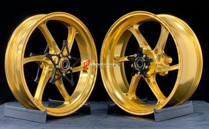 We manufacture premium quality forged motorcycle wheels rims for S1000RR M1000RR in any design, size, color.

Wheel sizes (motorcycle spec):

Front: 3.5 x 17

Rear: 6 x 17

Weight:

Front: 3.75 kg (8.27 lbs)

Rear: 4.4 kg (9.7 lbs)

Finishing: Satin Gold

Forza Performance Group engineers and manufactures each forged motorcycle wheel individually per order. This ensures precise fitment, uncompromised strength, and unique styling. Whether for racing, touring, or daily use — our wheels are built for both perf