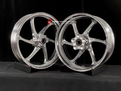 We manufacture premium quality forged motorcycle wheels rims for BMW S1000RR M1000RR in any design, size, color.

Wheel sizes (motorcycle spec):

Front: 3.5 x 17

Rear: 6 x 17

Weight:

Front: 3.15 kg (6.94 lbs)

Rear: 4.4 kg (9.7 lbs)

Finishing: Gloss Silver

Forza Performance Group engineers and manufactures each forged motorcycle wheel individually per order. This ensures precise fitment, uncompromised strength, and unique styling. Whether for racing, touring, or daily use — our wheels are built for bot