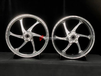 We manufacture premium quality forged motorcycle wheels rims for BMW S1000RR M1000RR in any design, size, color.

Wheel sizes (motorcycle spec):

Front: 3.5 x 17

Rear: 6 x 17

Weight:

Front: 3.15 kg (6.94 lbs)

Rear: 4.4 kg (9.7 lbs)

Finishing: Gloss Silver

Forza Performance Group engineers and manufactures each forged motorcycle wheel individually per order. This ensures precise fitment, uncompromised strength, and unique styling. Whether for racing, touring, or daily use — our wheels are built for bot