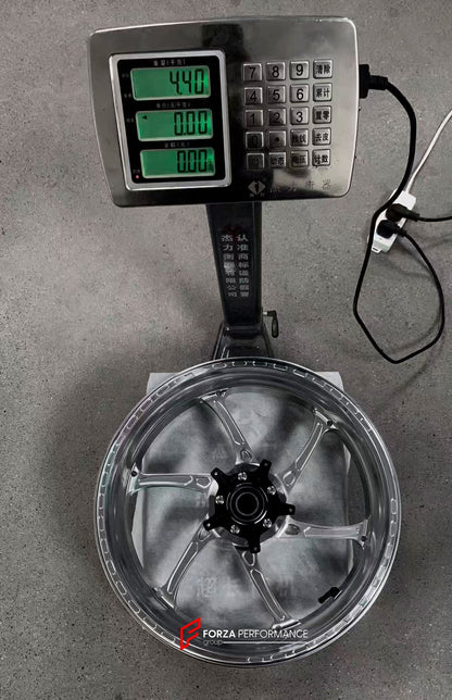 We manufacture premium quality forged motorcycle wheels rims for BMW S1000RR M1000RR in any design, size, color.

Wheel sizes (motorcycle spec):

Front: 3.5 x 17

Rear: 6 x 17

Weight:

Front: 3.15 kg (6.94 lbs)

Rear: 4.4 kg (9.7 lbs)

Finishing: Gloss Silver

Forza Performance Group engineers and manufactures each forged motorcycle wheel individually per order. This ensures precise fitment, uncompromised strength, and unique styling. Whether for racing, touring, or daily use — our wheels are built for bot