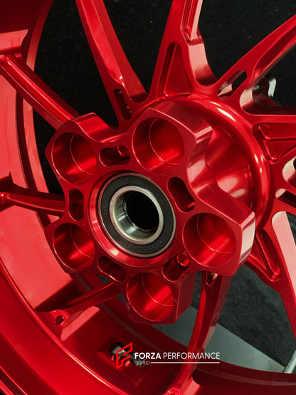 We manufacture premium quality forged motorcycle wheels rims for DUCATI PANIGALE V4 V4S V4R V4 SP2 in any design, size, color.

Wheel sizes (motorcycle spec):

Front: 3.5 x 17

Rear: 6 x 17

Weight:

Front: 4.05 kg (8.93 lbs)

Rear: 5.4 kg (11.9 lbs)


Finishing: Gloss Red

Forza Performance Group engineers and manufactures each forged motorcycle wheel individually per order. This ensures precise fitment, uncompromised strength, and unique styling. Whether for racing, touring, or daily use — our wheels are 