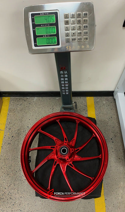 We manufacture premium quality forged motorcycle wheels rims for DUCATI PANIGALE V4 V4S V4R V4 SP2 in any design, size, color.

Wheel sizes (motorcycle spec):

Front: 3.5 x 17

Rear: 6 x 17

Weight:

Front: 4.05 kg (8.93 lbs)

Rear: 5.4 kg (11.9 lbs)


Finishing: Gloss Red

Forza Performance Group engineers and manufactures each forged motorcycle wheel individually per order. This ensures precise fitment, uncompromised strength, and unique styling. Whether for racing, touring, or daily use — our wheels are 