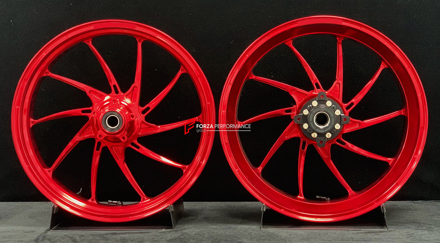 We manufacture premium quality forged motorcycle wheels rims for DUCATI PANIGALE V4 V4S V4R V4 SP2 in any design, size, color.

Wheel sizes (motorcycle spec):

Front: 3.5 x 17

Rear: 6 x 17

Weight:

Front: 4.05 kg (8.93 lbs)

Rear: 5.4 kg (11.9 lbs)


Finishing: Gloss Red

Forza Performance Group engineers and manufactures each forged motorcycle wheel individually per order. This ensures precise fitment, uncompromised strength, and unique styling. Whether for racing, touring, or daily use — our wheels are 