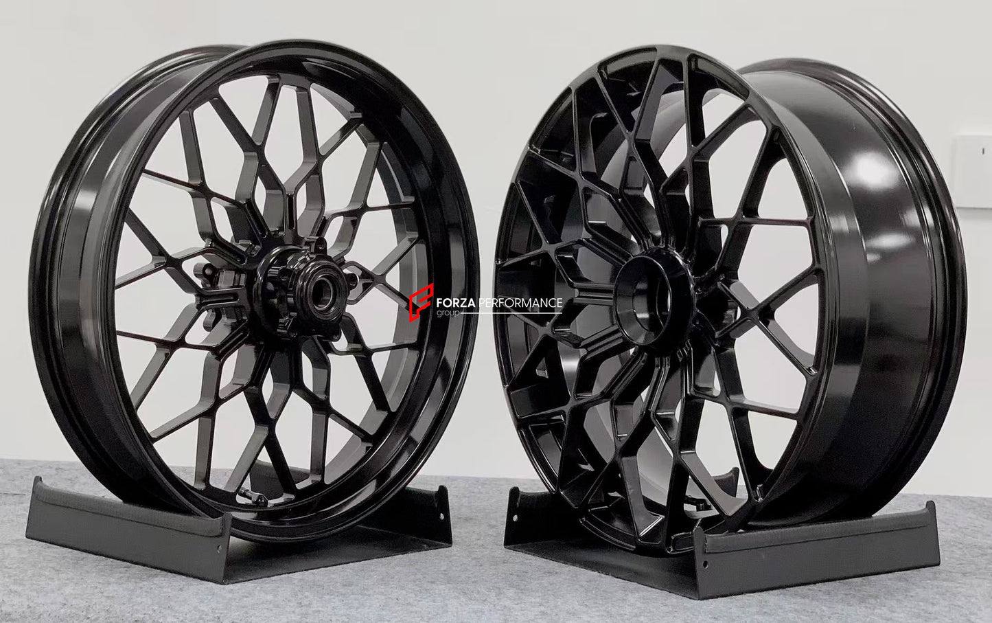 We manufacture premium quality forged motorcycle wheels rims for DUCATI PANIGALE V4 V4S V4R V4 SP2 in any design, size, color.

Wheel sizes (motorcycle spec):

Front: 3.5 x 17

Rear: 6 x 17

Weight:

Front: 4.25 kg (9.37 lbs)

Rear: 4.95 kg (10.91 lbs)

Finishing: Brushed Black

Forza Performance Group engineers and manufactures each forged motorcycle wheel individually per order. This ensures precise fitment, uncompromised strength, and unique styling. Whether for racing, touring, or daily use — our wheels