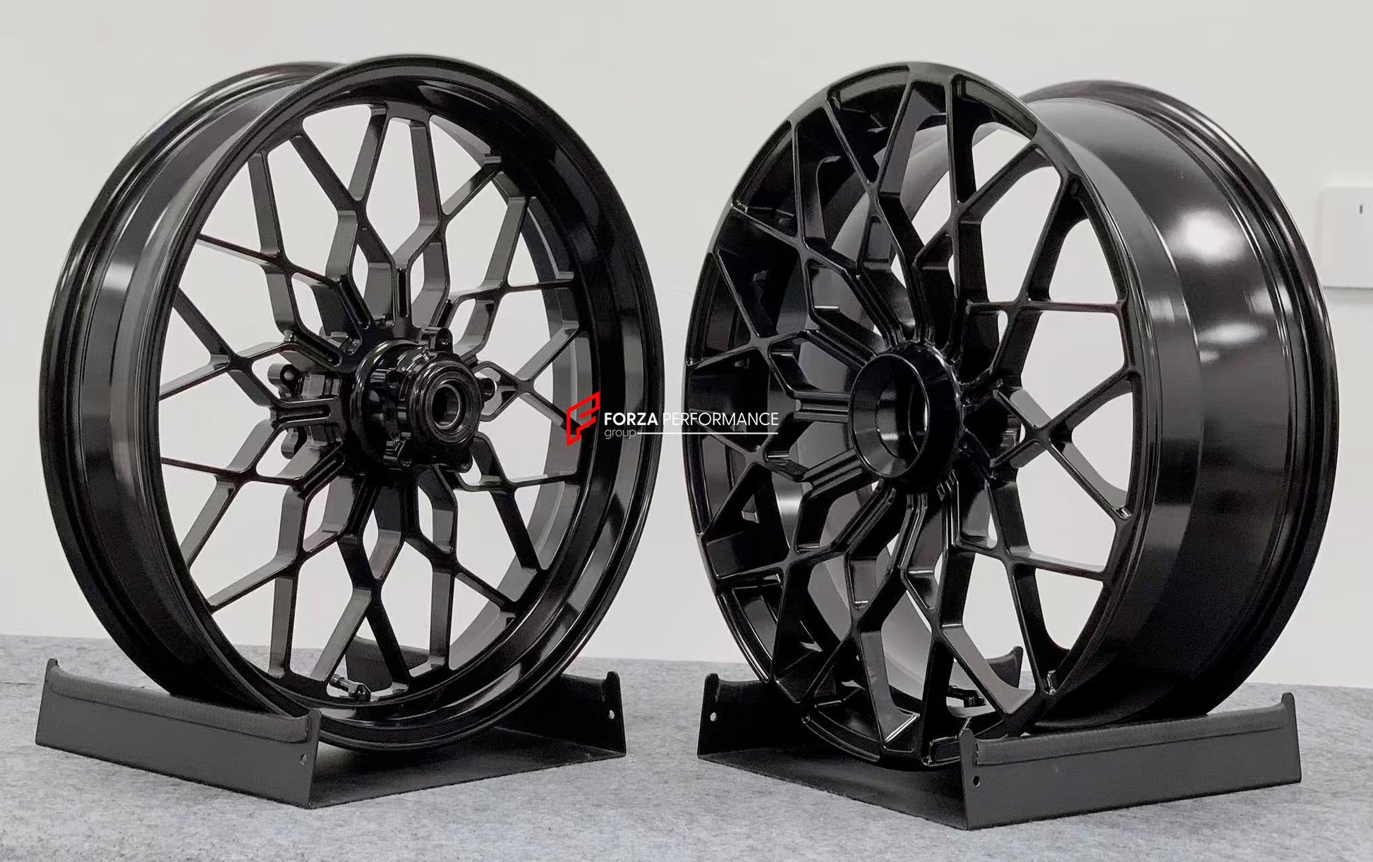 We manufacture premium quality forged motorcycle wheels rims for DUCATI PANIGALE V4 V4S V4R V4 SP2 in any design, size, color.

Wheel sizes (motorcycle spec):

Front: 3.5 x 17

Rear: 6 x 17

Weight:

Front: 4.25 kg (9.37 lbs)

Rear: 4.95 kg (10.91 lbs)

Finishing: Brushed Black

Forza Performance Group engineers and manufactures each forged motorcycle wheel individually per order. This ensures precise fitment, uncompromised strength, and unique styling. Whether for racing, touring, or daily use — our wheels