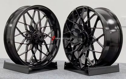 We manufacture premium quality forged motorcycle wheels rims for DUCATI PANIGALE V4 V4S V4R V4 SP2 in any design, size, color.

Wheel sizes (motorcycle spec):

Front: 3.5 x 17

Rear: 6 x 17

Weight:

Front: 4.25 kg (9.37 lbs)

Rear: 4.95 kg (10.91 lbs)

Finishing: Brushed Black

Forza Performance Group engineers and manufactures each forged motorcycle wheel individually per order. This ensures precise fitment, uncompromised strength, and unique styling. Whether for racing, touring, or daily use — our wheels