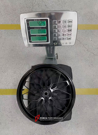 We manufacture premium quality forged motorcycle wheels rims for DUCATI PANIGALE V4 V4S V4R V4 SP2 in any design, size, color.

Wheel sizes (motorcycle spec):

Front: 3.5 x 17

Rear: 6 x 17

Weight:

Front: 4.25 kg (9.37 lbs)

Rear: 4.95 kg (10.91 lbs)

Finishing: Brushed Black

Forza Performance Group engineers and manufactures each forged motorcycle wheel individually per order. This ensures precise fitment, uncompromised strength, and unique styling. Whether for racing, touring, or daily use — our wheels