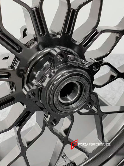 We manufacture premium quality forged motorcycle wheels rims for DUCATI PANIGALE V4 V4S V4R V4 SP2 in any design, size, color.

Wheel sizes (motorcycle spec):

Front: 3.5 x 17

Rear: 6 x 17

Weight:

Front: 4.25 kg (9.37 lbs)

Rear: 4.95 kg (10.91 lbs)

Finishing: Brushed Black

Forza Performance Group engineers and manufactures each forged motorcycle wheel individually per order. This ensures precise fitment, uncompromised strength, and unique styling. Whether for racing, touring, or daily use — our wheels