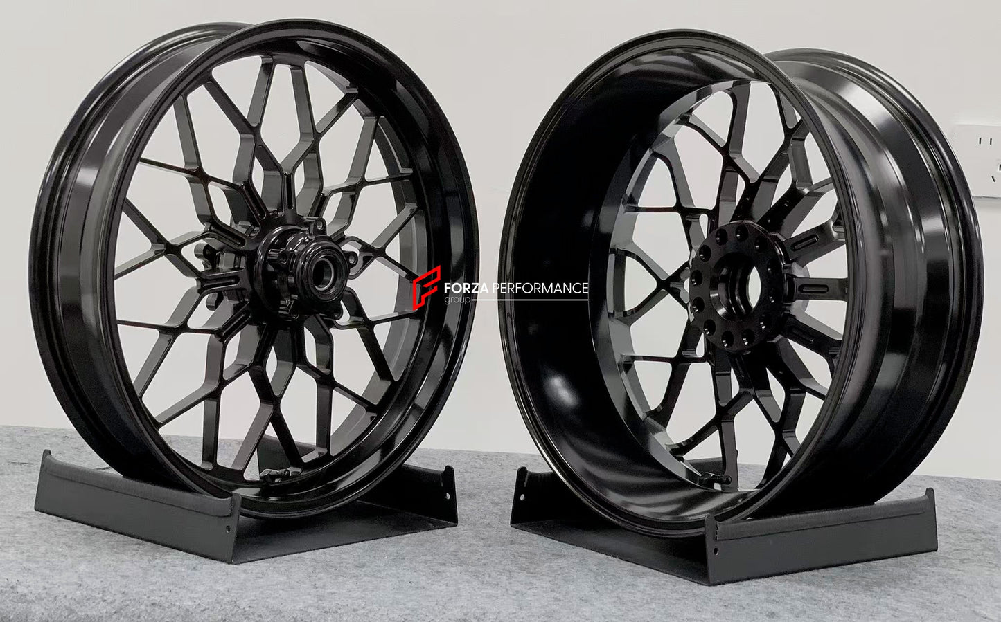 We manufacture premium quality forged motorcycle wheels rims for DUCATI PANIGALE V4 V4S V4R V4 SP2 in any design, size, color.

Wheel sizes (motorcycle spec):

Front: 3.5 x 17

Rear: 6 x 17

Weight:

Front: 4.25 kg (9.37 lbs)

Rear: 4.95 kg (10.91 lbs)

Finishing: Brushed Black

Forza Performance Group engineers and manufactures each forged motorcycle wheel individually per order. This ensures precise fitment, uncompromised strength, and unique styling. Whether for racing, touring, or daily use — our wheels