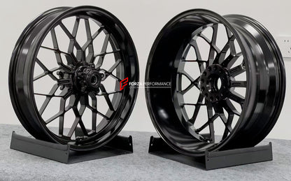 We manufacture premium quality forged motorcycle wheels rims for DUCATI PANIGALE V4 V4S V4R V4 SP2 in any design, size, color.

Wheel sizes (motorcycle spec):

Front: 3.5 x 17

Rear: 6 x 17

Weight:

Front: 4.25 kg (9.37 lbs)

Rear: 4.95 kg (10.91 lbs)

Finishing: Brushed Black

Forza Performance Group engineers and manufactures each forged motorcycle wheel individually per order. This ensures precise fitment, uncompromised strength, and unique styling. Whether for racing, touring, or daily use — our wheels
