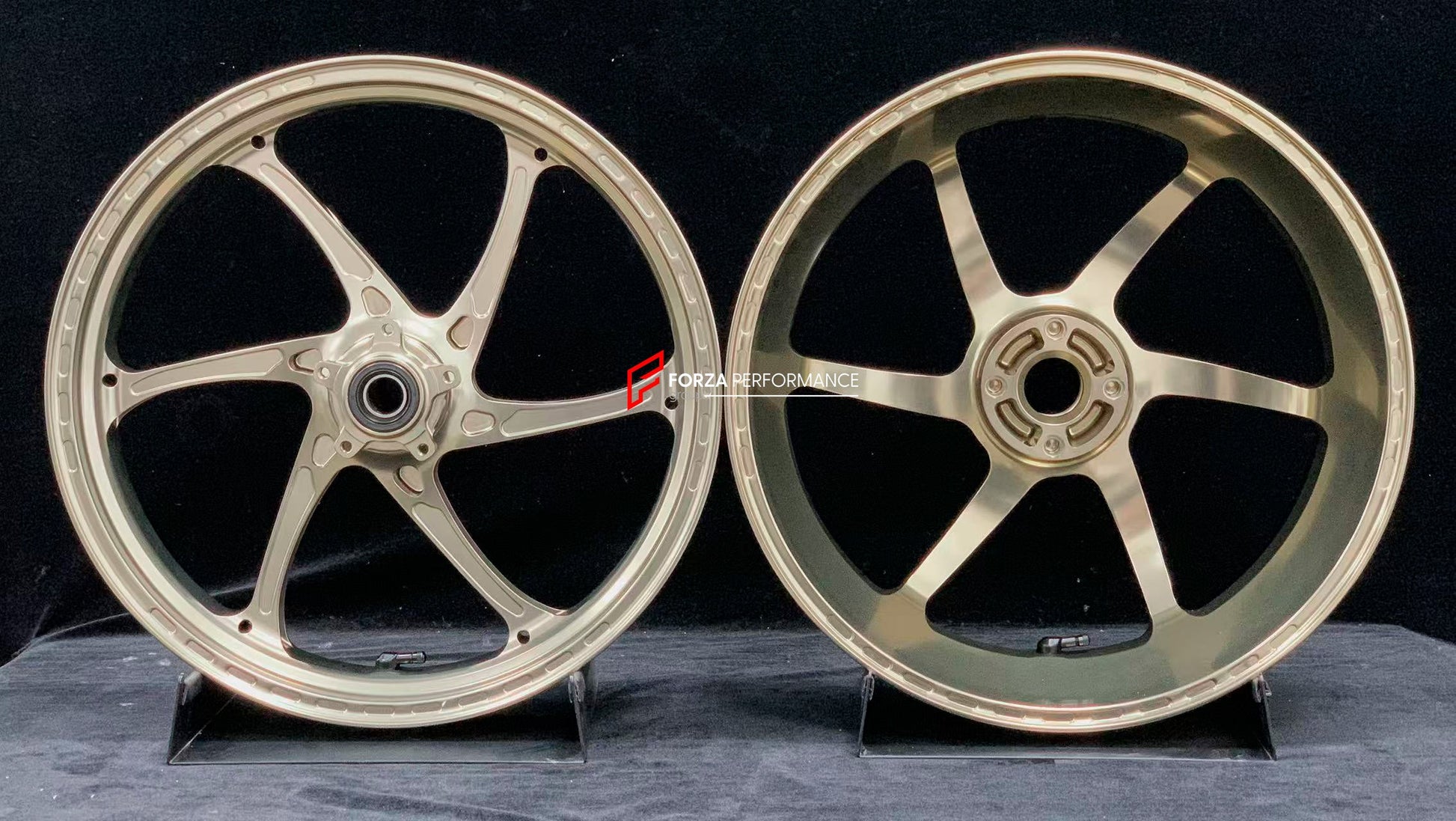 We manufacture premium quality forged motorcycle wheels rims for DUCATI HYPERMOTARD 698 MONO 950 950 RVE 950 SP in any design, size, color.

Wheel sizes (motorcycle spec):

Front: 3.5 x 17

Rear: 5.5 x 17

Weight:

Front: 3.3 kg (7.27 lbs)

Rear: 3.75 kg (8.27 lbs)


Finishing: Satin light gold

Forza Performance Group engineers and manufactures each forged motorcycle wheel individually per order. This ensures precise fitment, uncompromised strength, and unique styling. Whether for racing, touring, or daily
