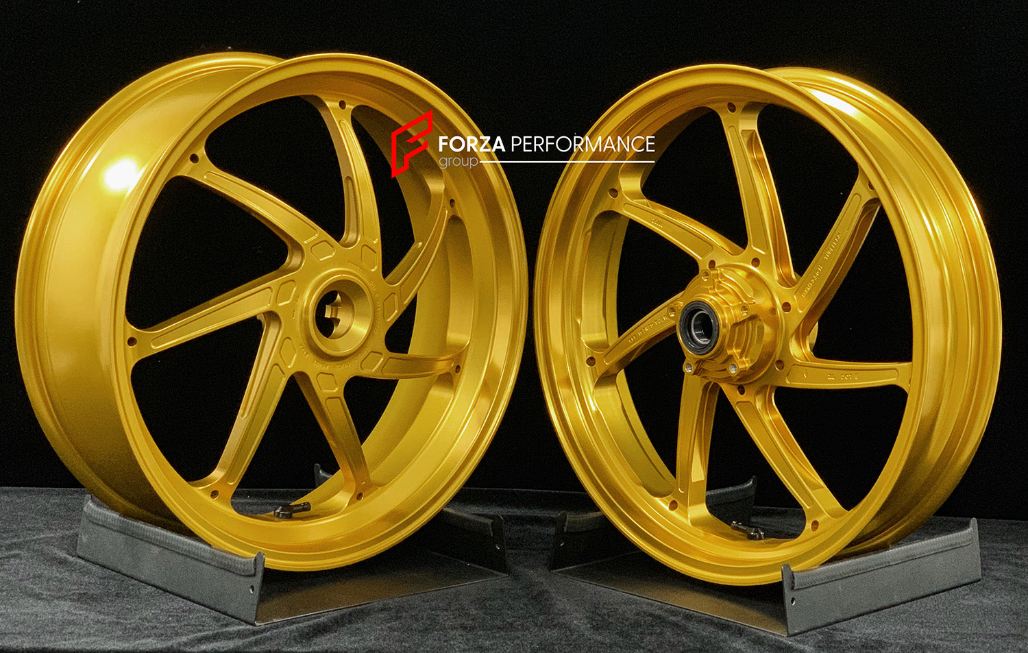 We manufacture premium quality forged motorcycle wheels rims for DUCATI HYPERMOTARD 698 MONO 950 950 RVE 950 SP in any design, size, color.

Wheel sizes (motorcycle spec):

Front: 3.5 x 17

Rear: 5.5 x 17

Weight:

Front: 3.8 kg (6.61 lbs)

Rear: 4.15 kg (8.82 lbs)


Finishing: Satin Gold

Forza Performance Group engineers and manufactures each forged motorcycle wheel individually per order. This ensures precise fitment, uncompromised strength, and unique styling. Whether for racing, touring, or daily use 