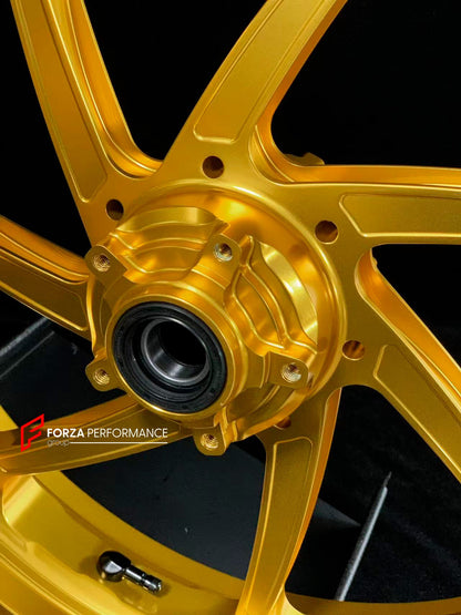 We manufacture premium quality forged motorcycle wheels rims for DUCATI HYPERMOTARD 698 MONO 950 950 RVE 950 SP in any design, size, color.

Wheel sizes (motorcycle spec):

Front: 3.5 x 17

Rear: 5.5 x 17

Weight:

Front: 3.8 kg (6.61 lbs)

Rear: 4.15 kg (8.82 lbs)


Finishing: Satin Gold

Forza Performance Group engineers and manufactures each forged motorcycle wheel individually per order. This ensures precise fitment, uncompromised strength, and unique styling. Whether for racing, touring, or daily use 