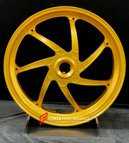 We manufacture premium quality forged motorcycle wheels rims for DUCATI HYPERMOTARD 698 MONO 950 950 RVE 950 SP in any design, size, color.

Wheel sizes (motorcycle spec):

Front: 3.5 x 17

Rear: 5.5 x 17

Weight:

Front: 3.8 kg (6.61 lbs)

Rear: 4.15 kg (8.82 lbs)


Finishing: Satin Gold

Forza Performance Group engineers and manufactures each forged motorcycle wheel individually per order. This ensures precise fitment, uncompromised strength, and unique styling. Whether for racing, touring, or daily use 