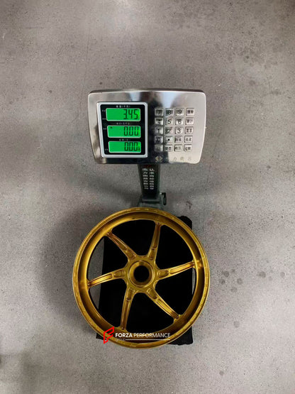 We manufacture premium quality forged motorcycle wheels rims for DUCATI MULTISTRADA V4 V4S V4RS V4 RALLY V4 PIKES PEAK in any design, size, color.

Wheel sizes (motorcycle spec):

Front: 3.0 x 19

Rear: 4.5 x 17

Weight:

Front: 3.45 kg (7.6 lbs)

Rear: 3.3 kg (7.27 lbs)

Finishing: Satin Gold

Forza Performance Group engineers and manufactures each forged motorcycle wheel individually per order. This ensures precise fitment, uncompromised strength, and unique styling. Whether for racing, touring, or daily 