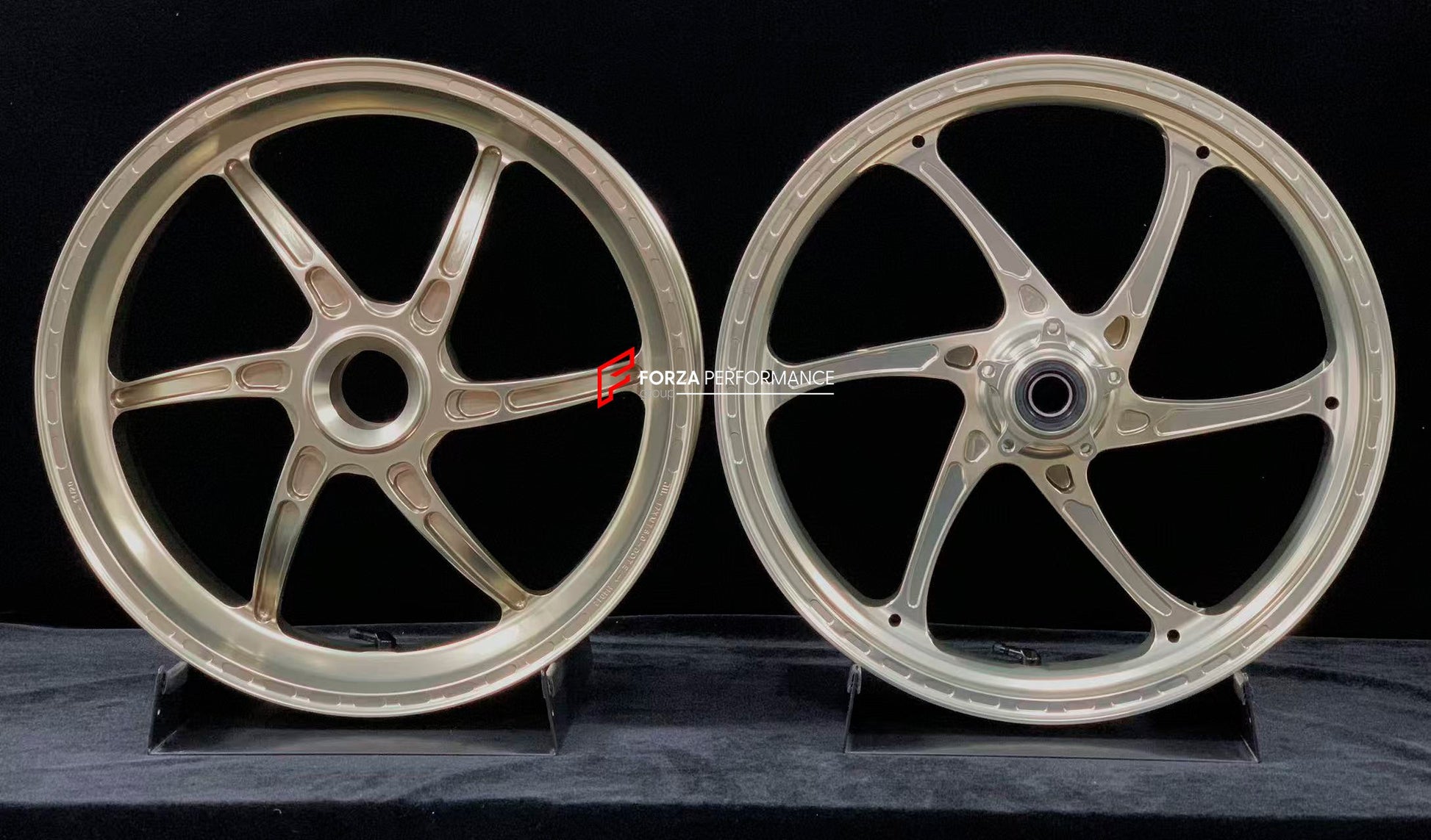 We manufacture premium quality forged motorcycle wheels rims for DUCATI MULTISTRADA V4 V4S V4RS V4 RALLY V4 PIKES PEAK in any design, size, color.

Wheel sizes (motorcycle spec):

Front: 3.0 x 19

Rear: 4.5 x 17

Weight:

Front: 3.6 kg (7.94 lbs)

Rear: 3.4 kg (7.5 lbs)


Finishing: Satin Gold

Forza Performance Group engineers and manufactures each forged motorcycle wheel individually per order. This ensures precise fitment, uncompromised strength, and unique styling. Whether for racing, touring, or daily 