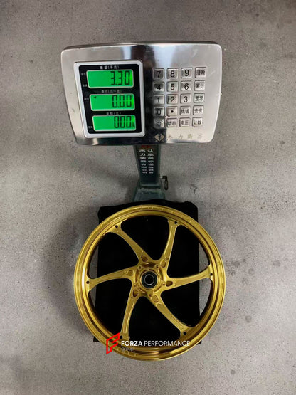 We manufacture premium quality forged motorcycle wheels rims for DUCATI PANIGALE V4 V4S V4R V4 SP2 in any design, size, color.

Wheel sizes (motorcycle spec):

Front: 3.5 x 17

Rear: 6 x 17

Weight:

Front: 3.3 kg (7.27 lbs)

Rear: 3.45 kg (7.6 lbs)


Finishing: Satin Gold

Forza Performance Group engineers and manufactures each forged motorcycle wheel individually per order. This ensures precise fitment, uncompromised strength, and unique styling. Whether for racing, touring, or daily use — our wheels are 