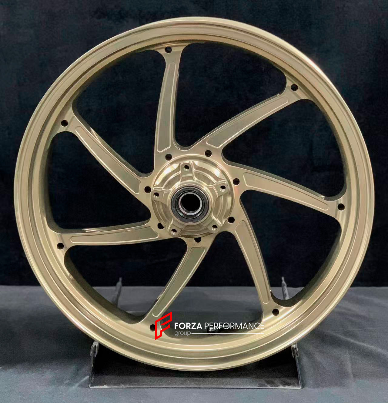 We manufacture premium quality forged motorcycle wheels rims for DUCATI PANIGALE V4 V4S V4R V4 SP2 in any design, size, color.

Wheel sizes (motorcycle spec):

Front: 3.5 x 17

Rear: 6 x 17

Weight:

Front: 3.85 kg (8.49 lbs)

Rear: 4.2 kg (9.26 lbs)


Finishing: Satin Light Gold

Forza Performance Group engineers and manufactures each forged motorcycle wheel individually per order. This ensures precise fitment, uncompromised strength, and unique styling. Whether for racing, touring, or daily use — our whee