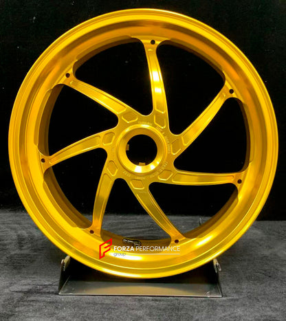 We manufacture premium quality forged motorcycle wheels rims for DUCATI PANIGALE V4 V4S V4R V4 SP2 in any design, size, color.

Wheel sizes (motorcycle spec):

Front: 3.5 x 17

Rear: 6 x 17

Weight:

Front: 3.95 kg (8.71 lbs)

Rear: 3.7 kg (8.16 lbs)


Finishing: Satin Gold

Forza Performance Group engineers and manufactures each forged motorcycle wheel individually per order. This ensures precise fitment, uncompromised strength, and unique styling. Whether for racing, touring, or daily use — our wheels are