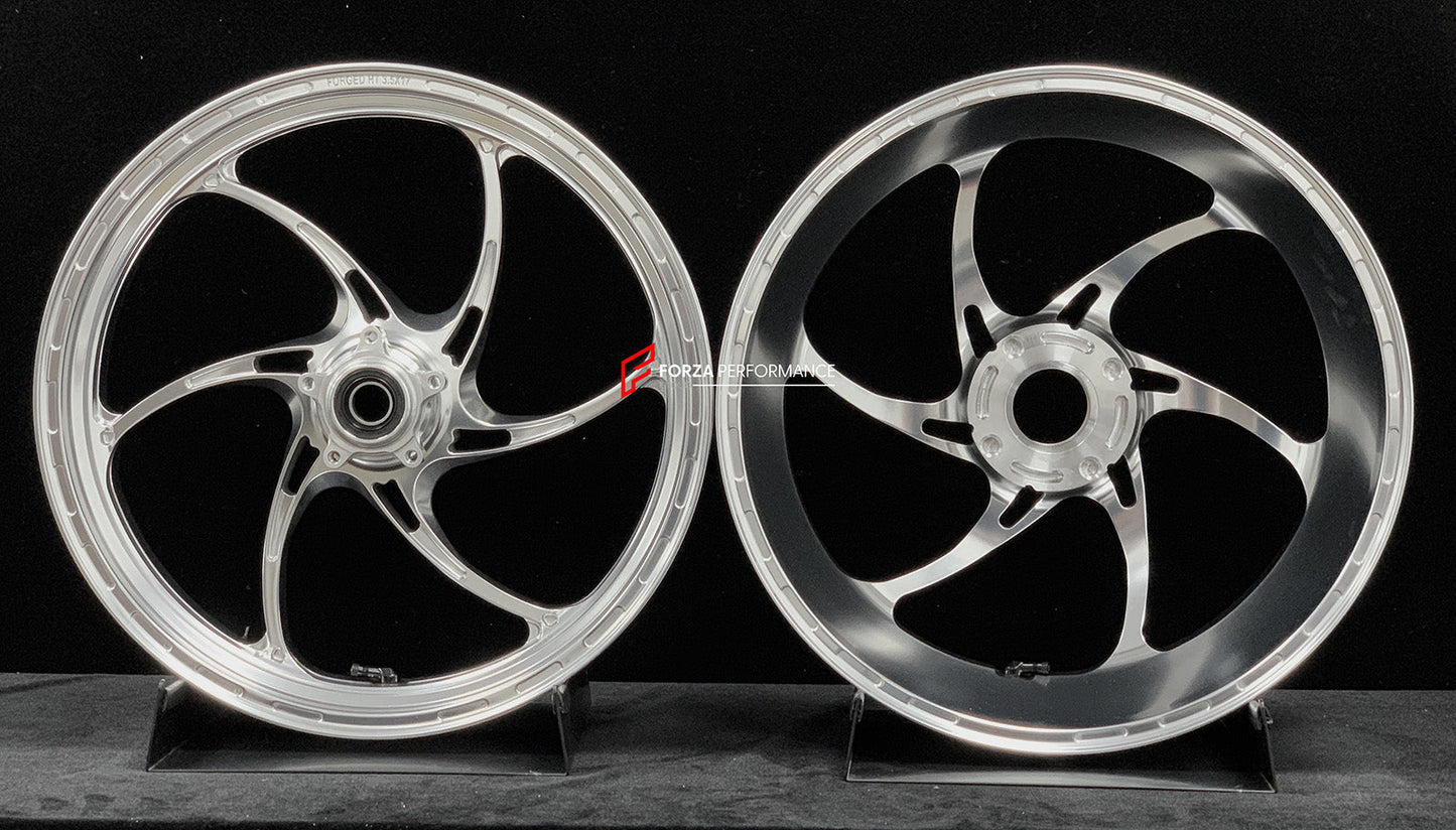 We manufacture premium quality forged motorcycle wheels rims for DUCATI PANIGALE V4 V4S V4R V4 SP2 in any design, size, color.

Wheel sizes (motorcycle spec):

Front: 3.5 x 17

Rear: 6 x 17

Weight:

Front: 4.15 kg (9.15 lbs)

Rear: 4.3 kg (9.48 lbs)


Finishing: Polished

Forza Performance Group engineers and manufactures each forged motorcycle wheel individually per order. This ensures precise fitment, uncompromised strength, and unique styling. Whether for racing, touring, or daily use — our wheels are b