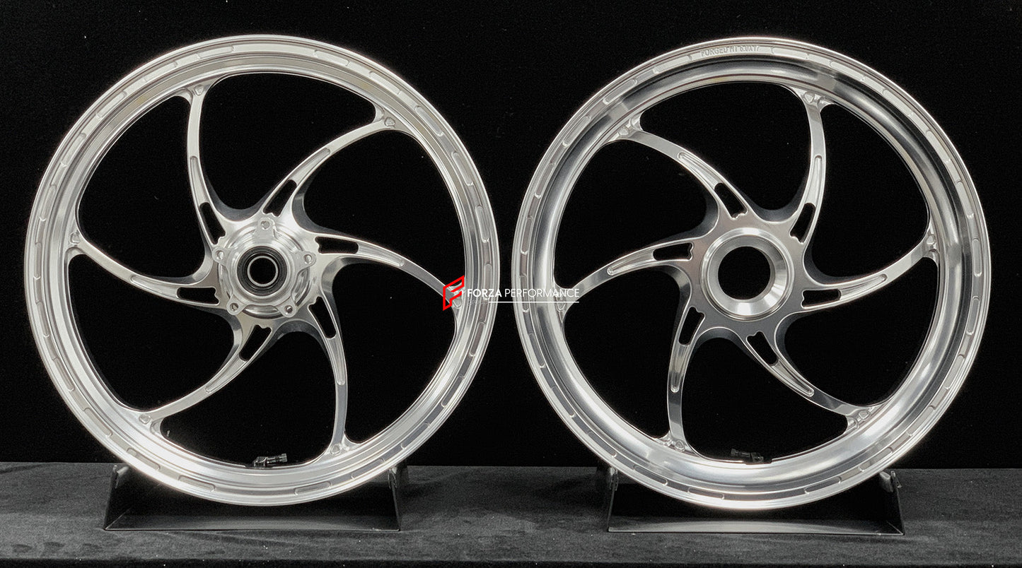 We manufacture premium quality forged motorcycle wheels rims for DUCATI PANIGALE V4 V4S V4R V4 SP2 in any design, size, color.

Wheel sizes (motorcycle spec):

Front: 3.5 x 17

Rear: 6 x 17

Weight:

Front: 4.15 kg (9.15 lbs)

Rear: 4.3 kg (9.48 lbs)


Finishing: Polished

Forza Performance Group engineers and manufactures each forged motorcycle wheel individually per order. This ensures precise fitment, uncompromised strength, and unique styling. Whether for racing, touring, or daily use — our wheels are b