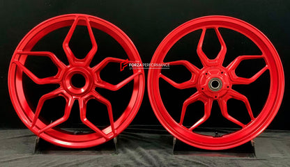 We manufacture premium quality forged motorcycle wheels rims for DUCATI PANIGALE V4 V4S V4R V4 SP2 in any design, size, color.

Wheel sizes (motorcycle spec):

Front: 3.5 x 17

Rear: 6 x 17

Weight:

Front: 4.3 kg (9.48 lbs)

Rear: 4.3 kg (9.48 lbs)


Finishing: Satin Red