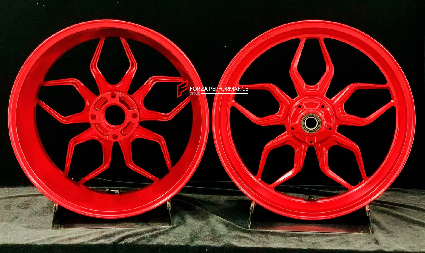 We manufacture premium quality forged motorcycle wheels rims for DUCATI PANIGALE V4 V4S V4R V4 SP2 in any design, size, color.

Wheel sizes (motorcycle spec):

Front: 3.5 x 17

Rear: 6 x 17

Weight:

Front: 4.3 kg (9.48 lbs)

Rear: 4.3 kg (9.48 lbs)


Finishing: Satin Red