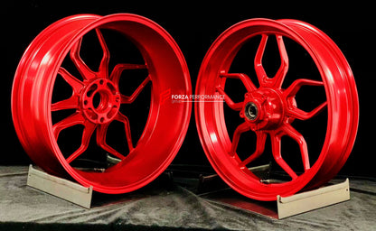 We manufacture premium quality forged motorcycle wheels rims for DUCATI PANIGALE V4 V4S V4R V4 SP2 in any design, size, color.

Wheel sizes (motorcycle spec):

Front: 3.5 x 17

Rear: 6 x 17

Weight:

Front: 4.3 kg (9.48 lbs)

Rear: 4.3 kg (9.48 lbs)


Finishing: Satin Red